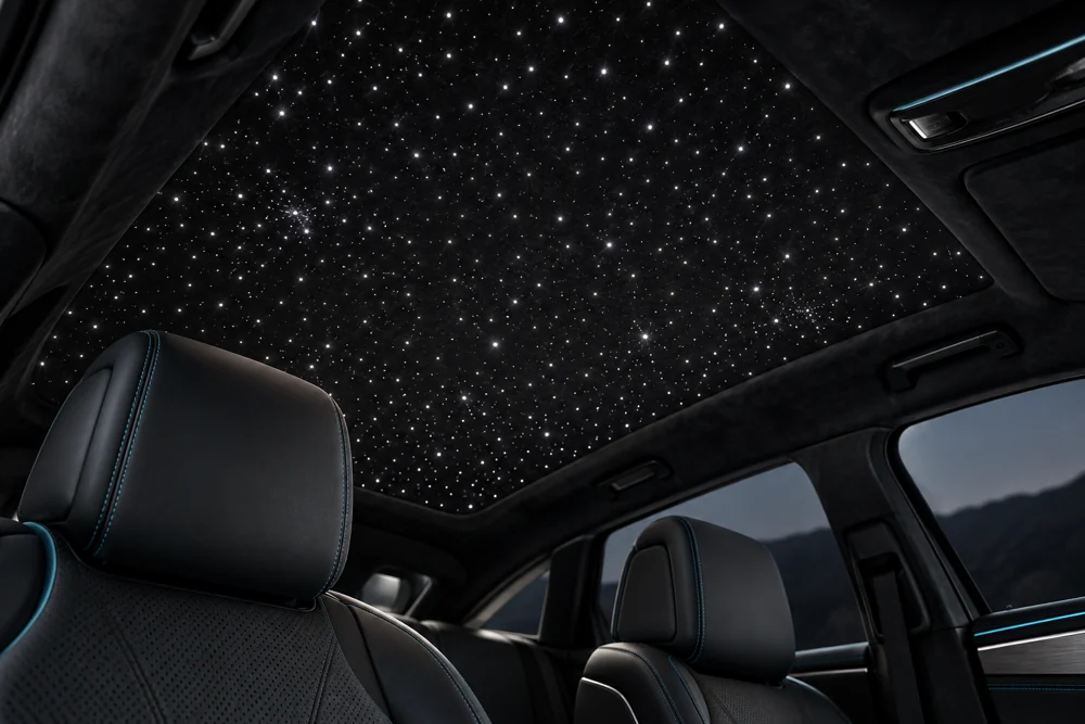 Visualisierung: dicht und fein verteilte weiße Glasfaser-Lichtpunkte im Dachhimmel