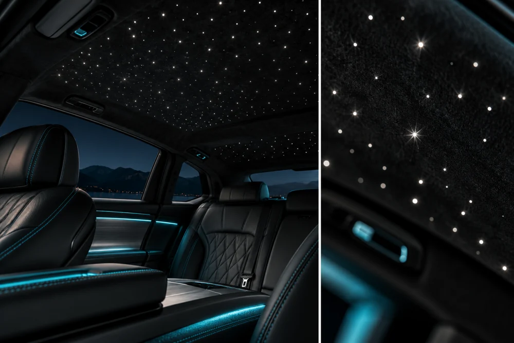 Visualisierung: feine Lichtpunkte mit dezentem Funkeln im dunklen Dachhimmel